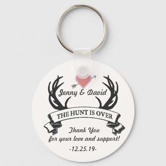 "Hunt is Over" Personalized Key Ring Wedding Favou (Front)