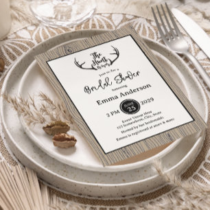 "Hunt is Over" Rustic Antler Barnwood Wedding Invitation