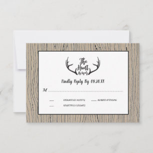 "Hunt is Over" Rustic Antler Barnwood Wedding RSVP Invitation