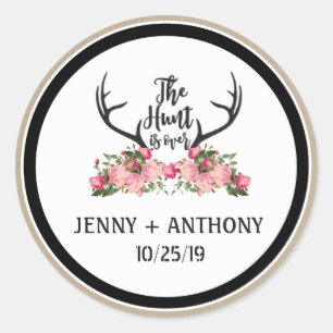 Hunt is Over Rustic Antler Floral Save Date Seal