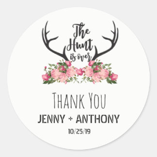 Hunt is Over Rustic Antler Floral Thank You Classic Round Sticker