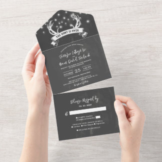 "Hunt is Over" Rustic Antler Strings Light Wedding All In One Invitation