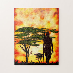 Hunter Africain avec puzzle Spear