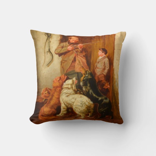 Hunter and Boy by Arthur Fitzwilliam Tait 1876 Throw Pillow (Front)