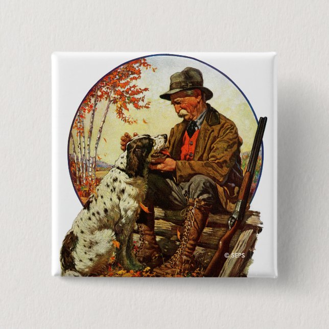 Hunter and Spaniel 2 Inch Square Button (Front)
