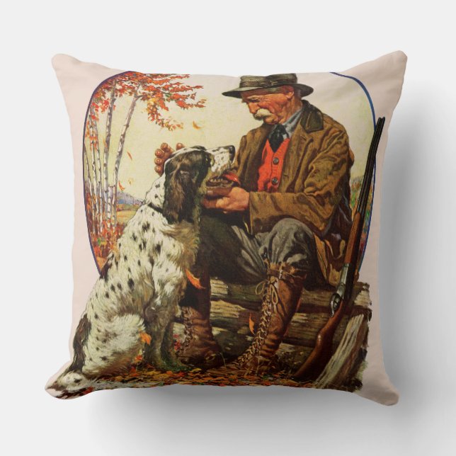 Hunter and Spaniel Throw Pillow (Front)