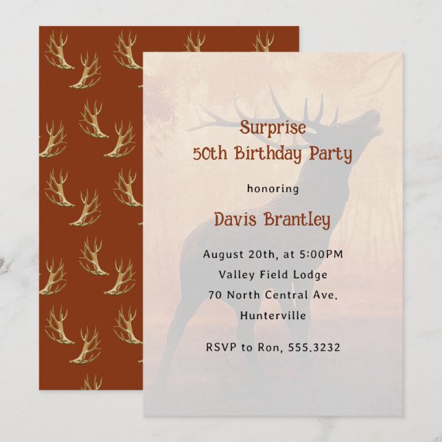 Hunter Antlers Deer Birthday Party Invitation (Front/Back)