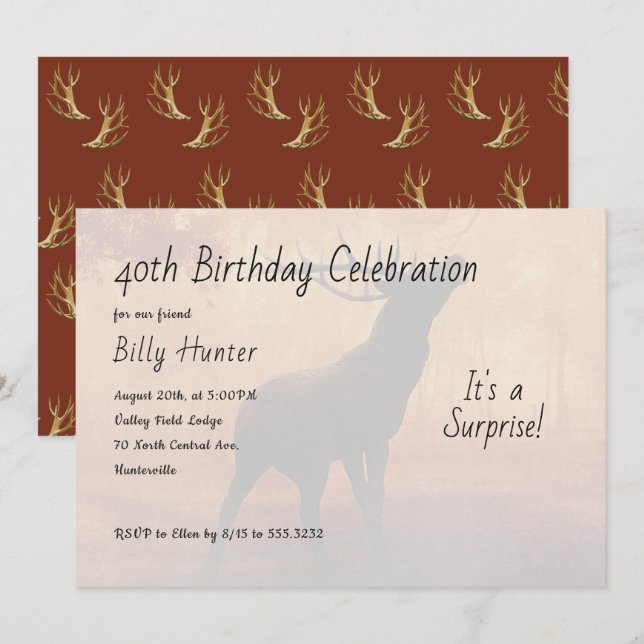 Hunter Antlers Surprise Anniversaire Invitation (Devant / Derrière)
