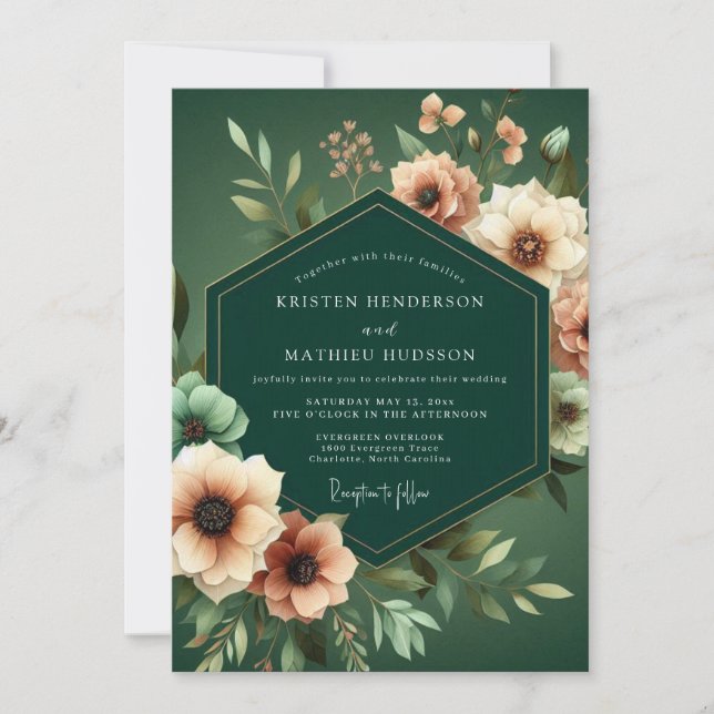 Hunter Apricot Artistic Wedding Invitation (Front)
