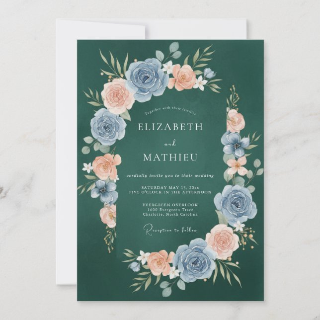 Hunter Apricot Ranunculus Eucalyptus Wedding Invitation (Front)