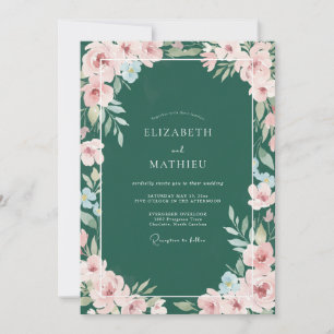 Hunter Blush Leafy Wedding Invitation