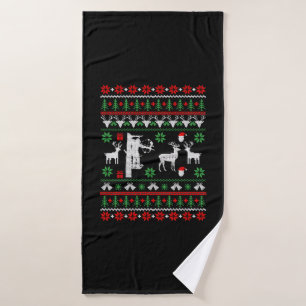 Hunter Christmas Gifts Bow Hunting Ugly Christmas Bath Towel