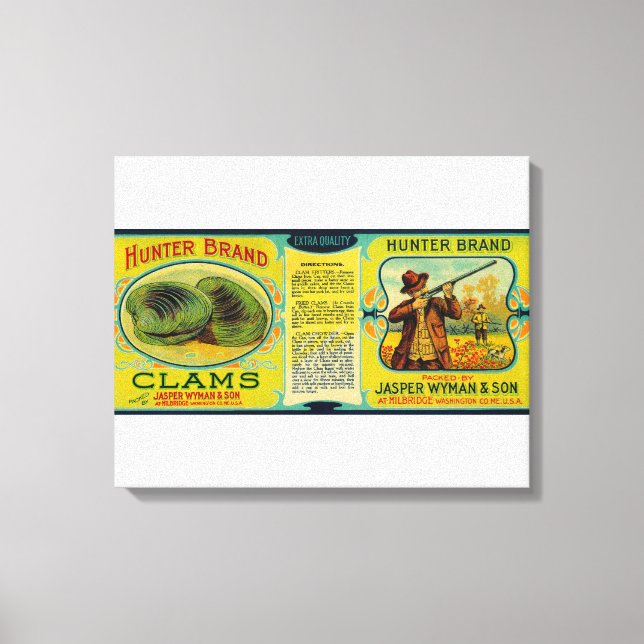 Hunter Clams LabelMilbridge, ME Canvas Print (Front)