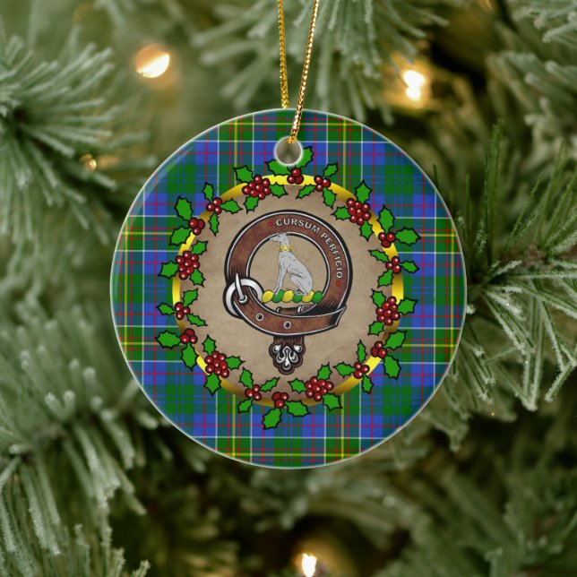 Hunter Clan Badge & Tartan Personalized Xmas  Ceramic Ornament (Tree)