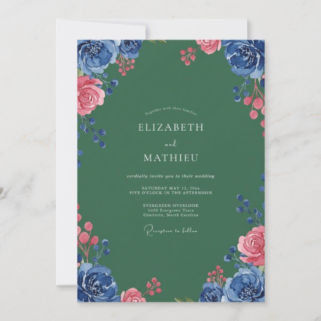 Hunter Coral Painted Wedding Invitation (Front)