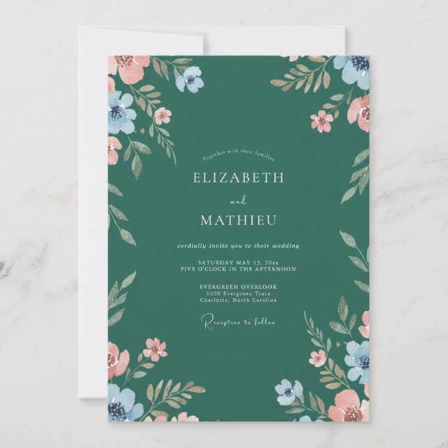 Hunter Coral Wildflower Wedding Invitation (Front)