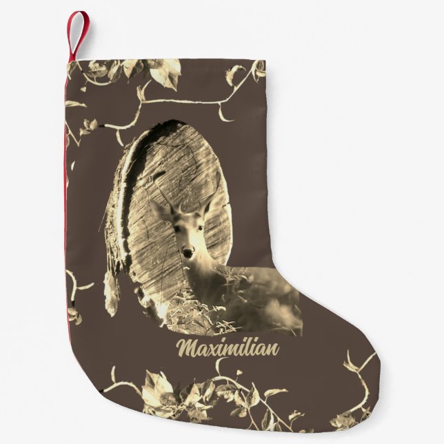 Hunter Country Wood Knot Buck Deer Small Christmas Stocking (Front)