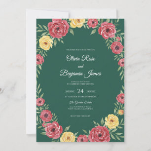 Hunter Crimson Wreath Wedding Invitation