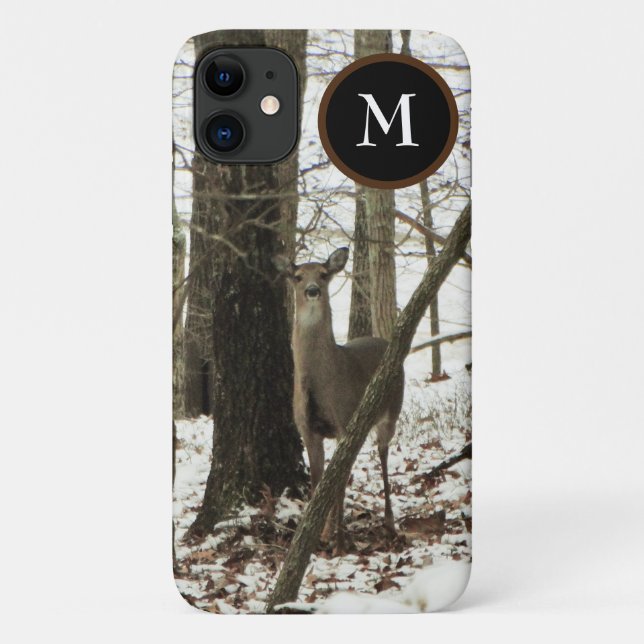 Hunter Deer in the snow with monogram Camo Case-Mate iPhone Case (Back)