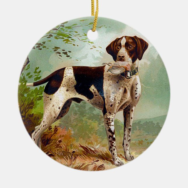 Hunter dog with bird in mouth ceramic ornament (Front)