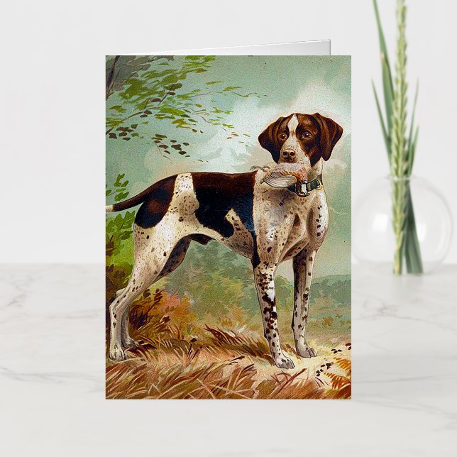 Hunter dog with bird in mouth foil greeting card (Front)