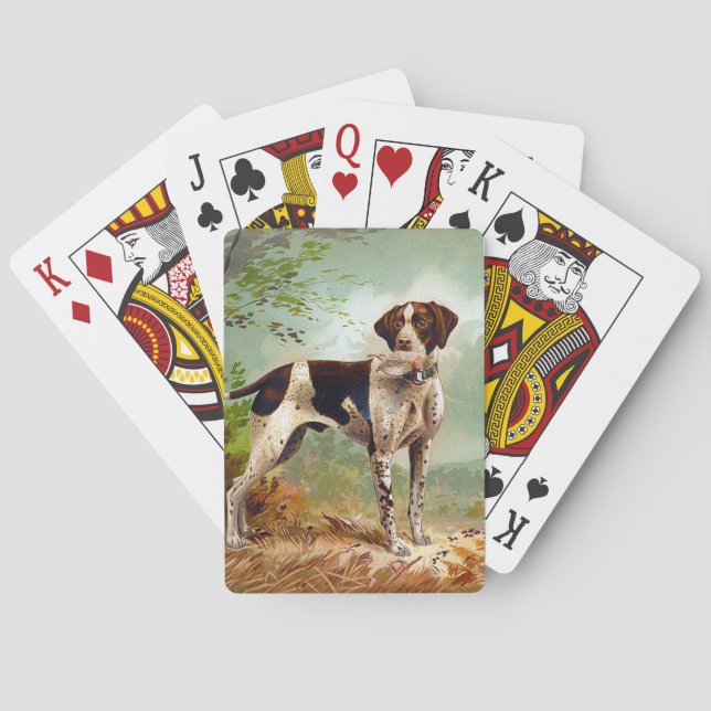 Hunter dog with bird in mouth playing cards (Back)