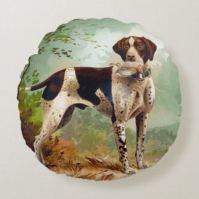 Hunter dog with bird in mouth round pillow (Front)