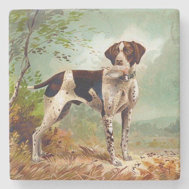 Hunter dog with bird in mouth stone coaster (Front)