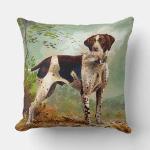 Hunter dog with bird in mouth throw pillow