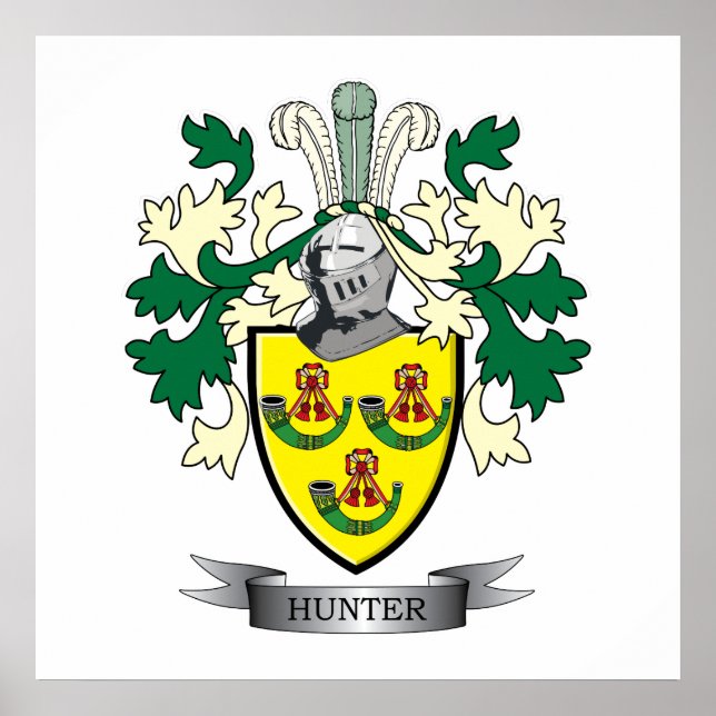 Hunter Family Crest Coat of Arms Poster (Front)