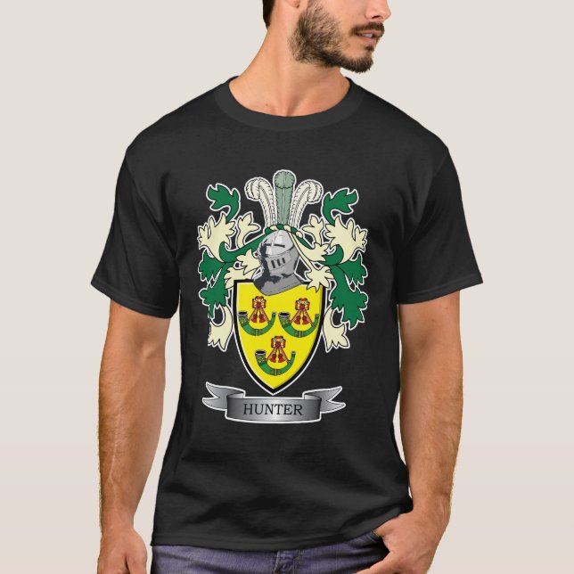 Hunter Family Crest Coat of Arms T-Shirt (Front)