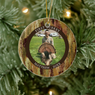 Hunter FIRST TURKEY Photo Camouflage Personalized Ceramic Ornament