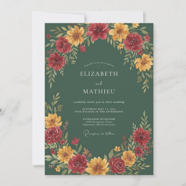 Hunter Gold Dahlia Wedding Invitation (Front)