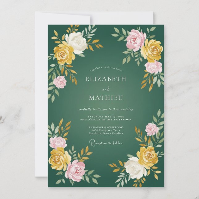 Hunter Gold Petal Wedding Invitation (Front)