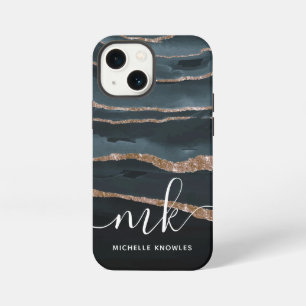 Hunter Granite Marble Gold Texture Custom Initials iPhone 13 Mini Case