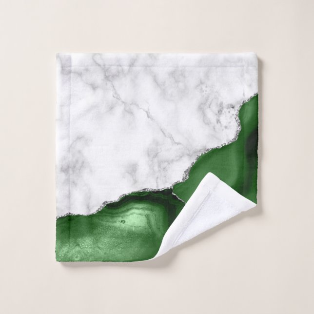 Hunter Green Agate Silver Glitter White Marble Wash Cloth (Wash Cloth)