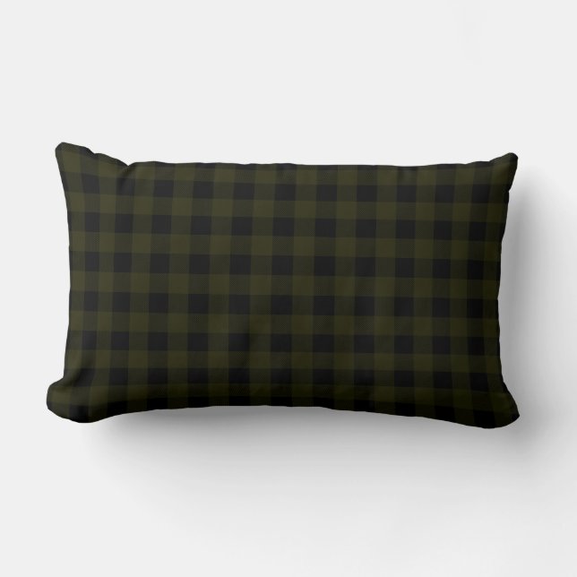Hunter Green and Black | Buffalo Plaid Lumbar Pillow (Front)