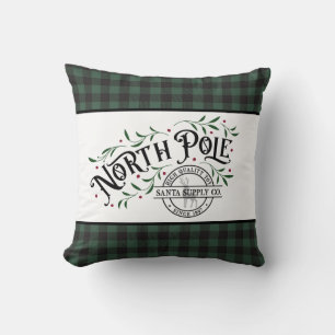 Hunter Green and Black Buffalo Plaid - North Pole Throw Pillow