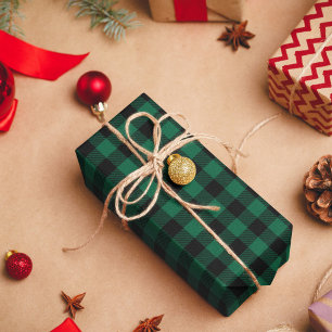Hunter Green and Black Buffalo Plaid Wrapping Paper