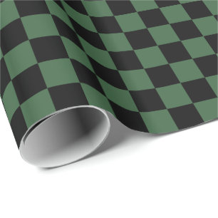 Hunter Green and Black Chequerboard Squares Wrapping Paper
