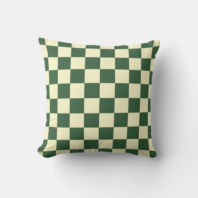 Hunter Green and Cream Chequerboard Throw Pillow (Front)