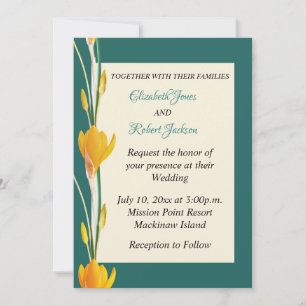 Hunter Green and Gold Floral Wedding Invitation