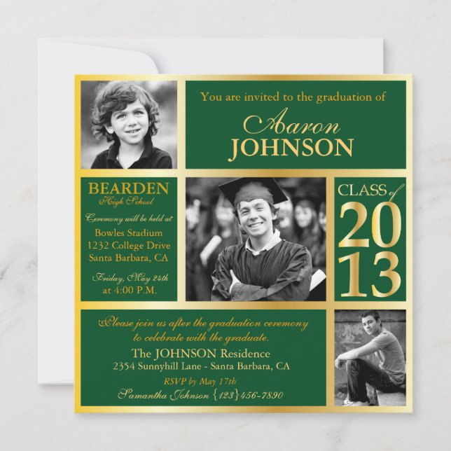 Hunter Green and Gold Photo Invitation H (Front)