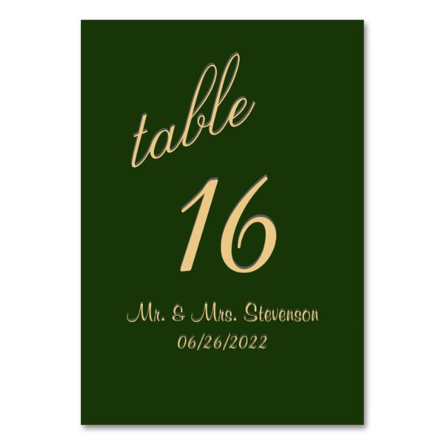 Hunter Green and Gold Table Number (Front)