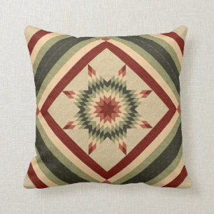 Hunter Green and Maroon Lone Star Quilt Design Throw Pillow