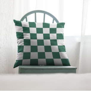 Hunter Green and White Checkered Throw Pillow