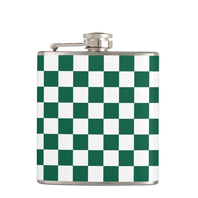 Hunter Green and White Chequered Hip Flask (Front)