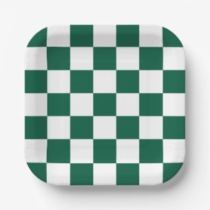 Hunter Green and White Chequered Paper Plate