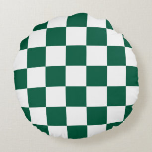 Hunter Green and White Chequered Round Pillow