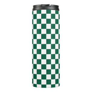 Hunter Green and White Chequered Thermal Tumbler